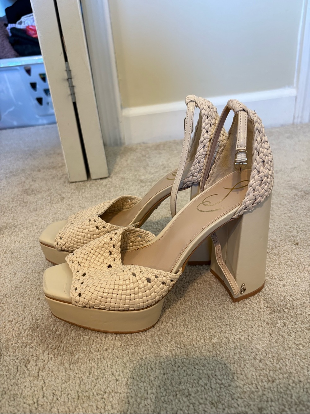 Woven Platform High Heel Sandals in Beige